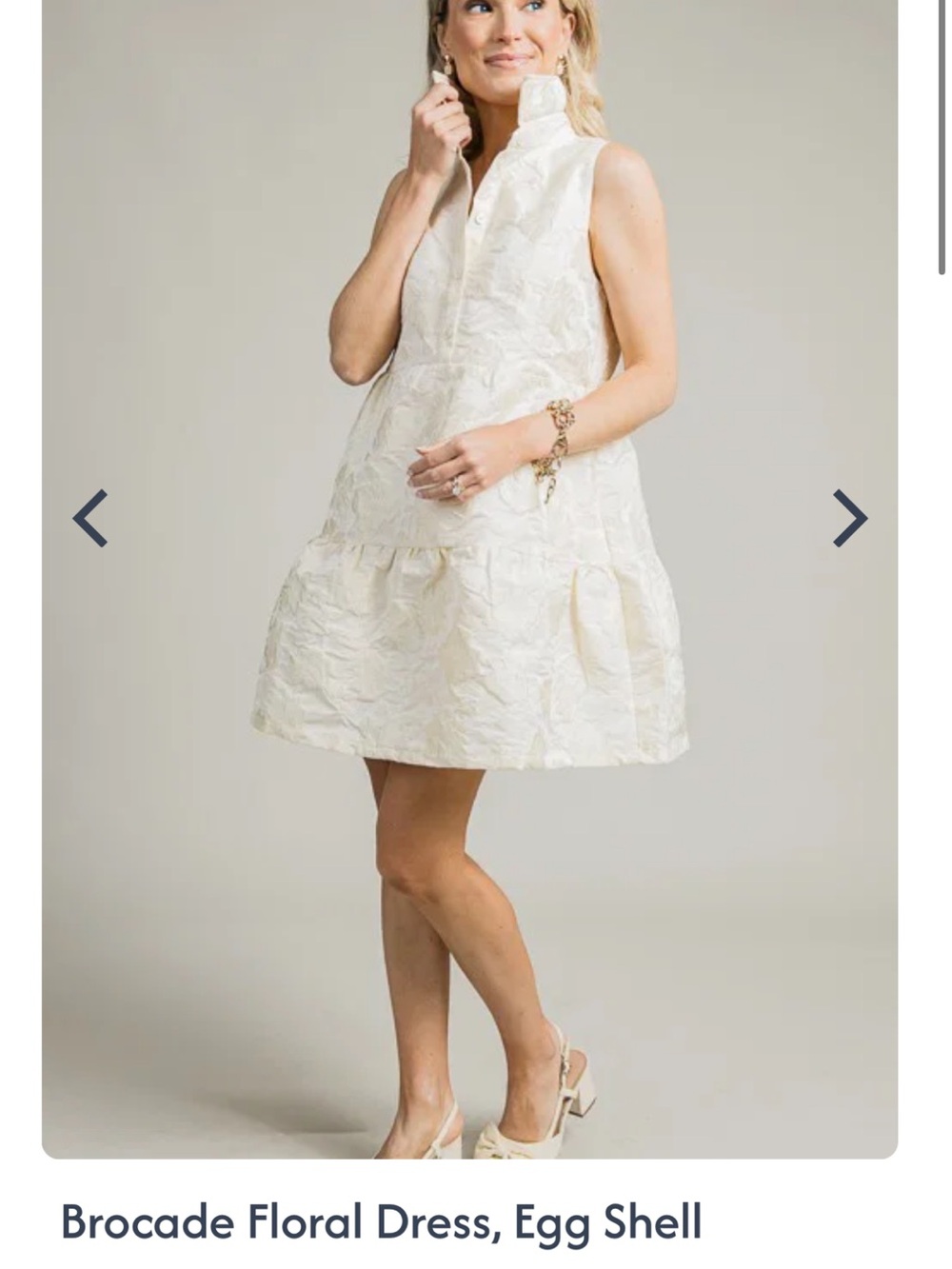 Sleeveless Eggshell Brocade Mini Dress with Stand Collar